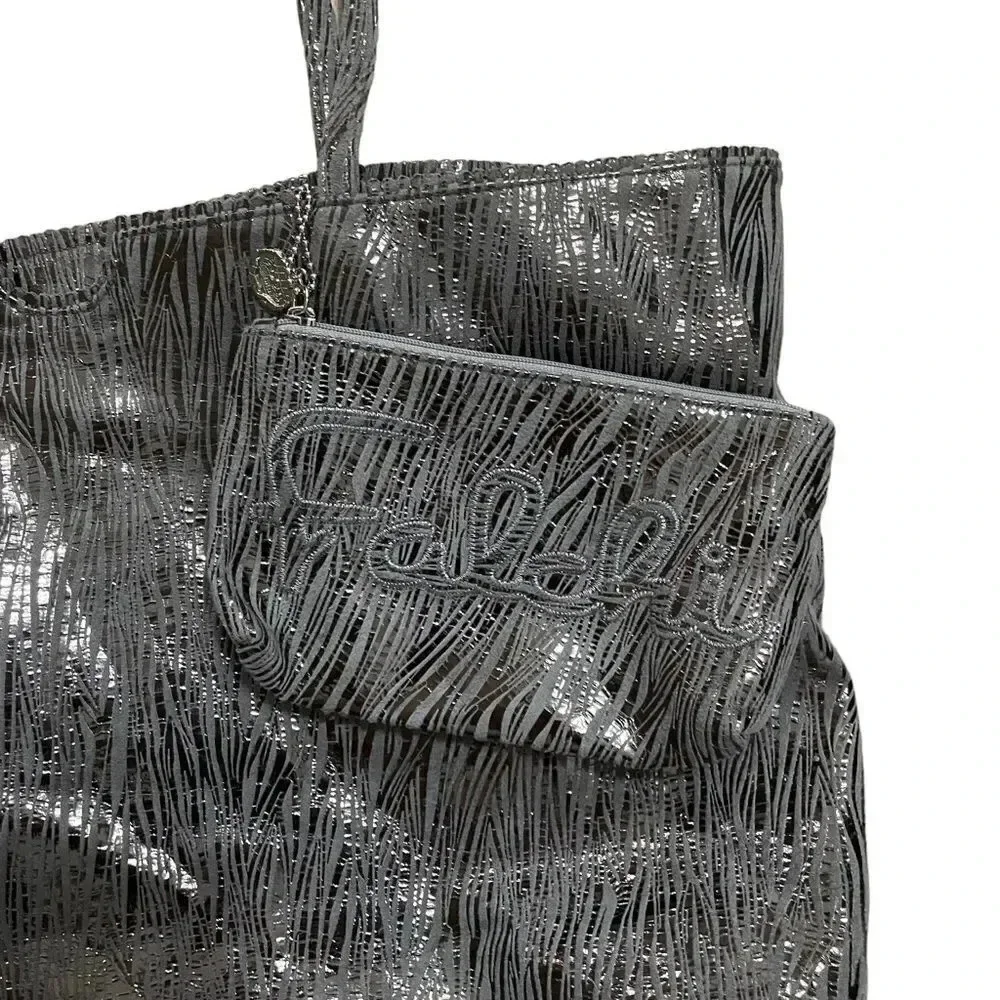 Carlos Falchi Fatto A Mano Tote Bag Metallic Silver Zebra Pouch Incuded